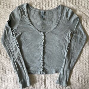 SKIMS- Scoop Neck Henley cardigan, light blue  size small